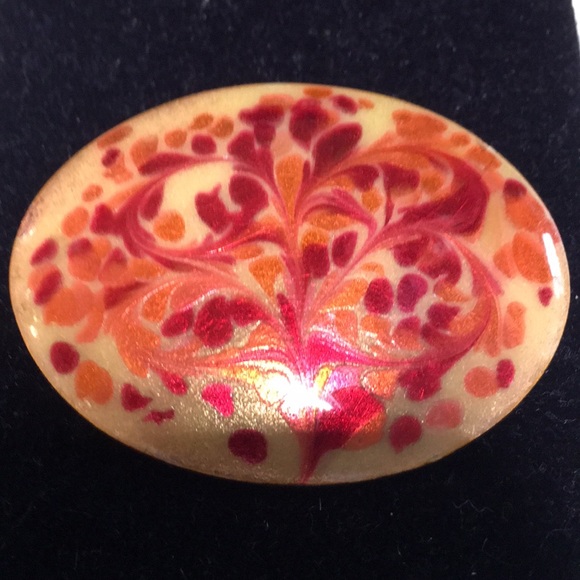 Vintage signed Inga enamel on brass pin brooch - Picture 2 of 5